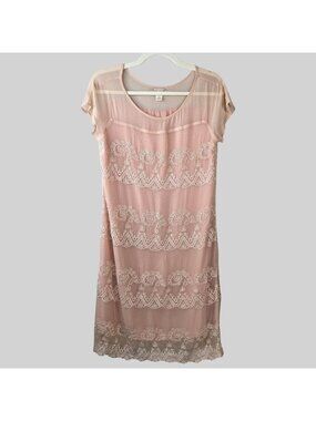 Sundance 100% Silk Dress Small Pink Sheer Lace Boho Coquette Knee Length Shift